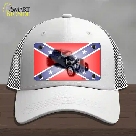 Confederate Flag Hot Rod Novelty License Plate Hat Mesh / White