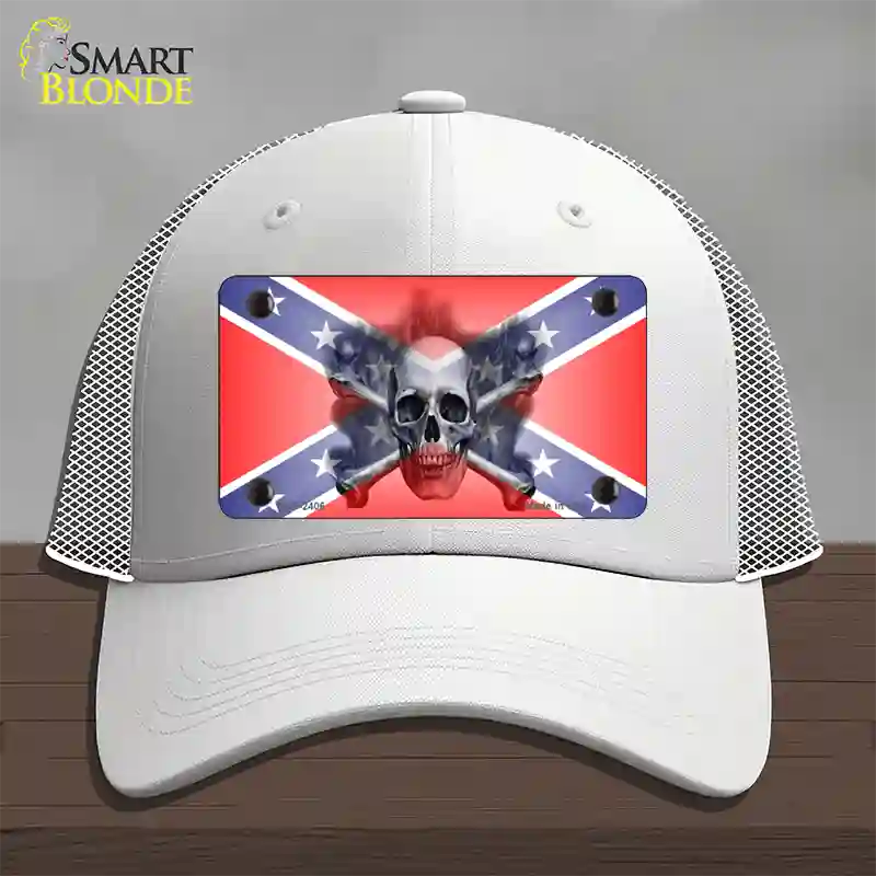 Confederate Flag Skull Novelty License Plate Hat Mesh / White