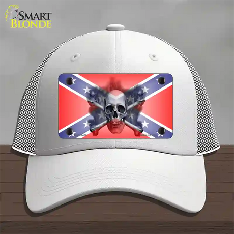 Confederate Flag Skull Novelty License Plate Hat Mesh / White