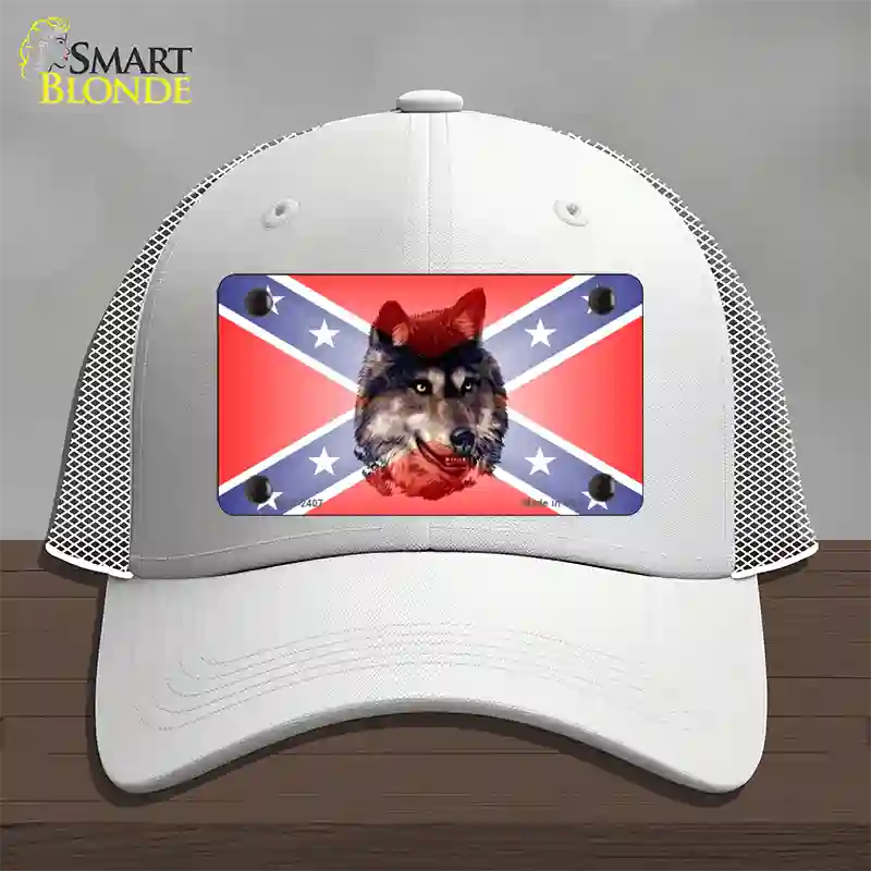 Confederate Flag Faded Wolf Novelty License Plate Hat Mesh / White