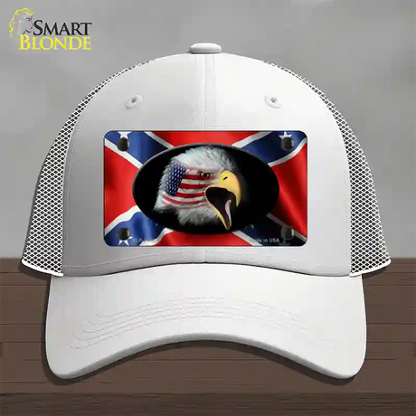 Rebel Flag American Eagle Novelty License Plate Hat Mesh / White