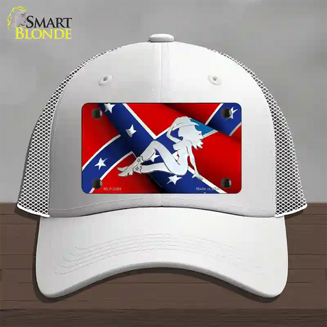 Rebel Flag Mudflap Cowgirl Novelty License Plate Hat Mesh / White