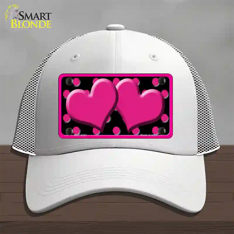 Hot Pink Black Polka Dot Hot Pink Center Hearts Novelty License Plate Hat Mesh / White