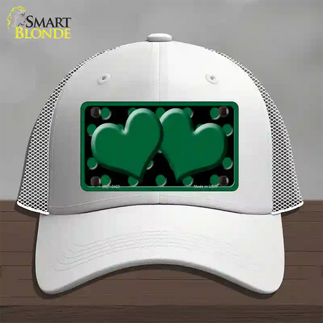 Green Black Polka Dot Green Center Hearts Novelty License Plate Hat Mesh / White