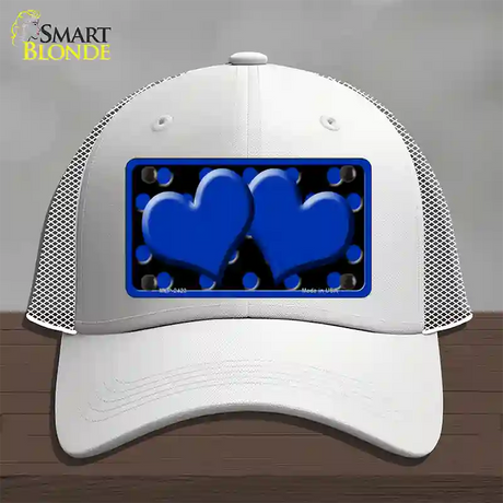 Blue Black Polka Dot Blue Center Hearts Novelty License Plate Hat Mesh / White