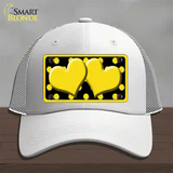 Yellow Black Polka Dot Yellow Center Hearts Novelty License Plate Hat Mesh / White