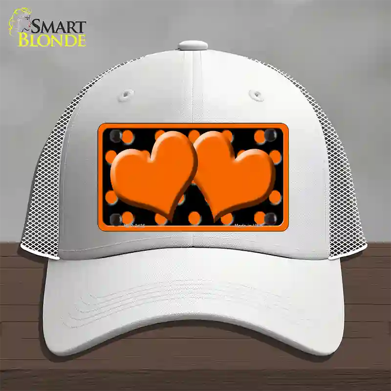 Orange Black Polka Dot Orange Center Hearts Novelty License Plate Hat Mesh / White