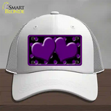 Purple Black Polka Dot Purple Center Hearts Novelty License Plate Hat Mesh / White