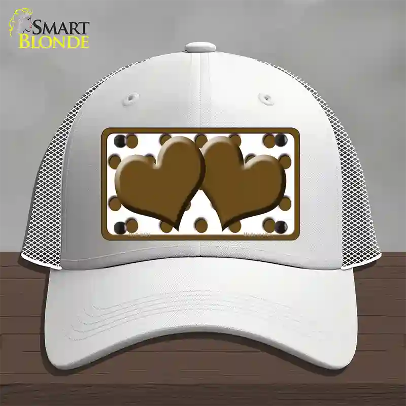 Brown White Polka Dot Brown Centered Hearts Novelty License Plate Hat Mesh / White