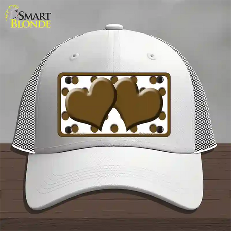 Brown White Polka Dot Brown Centered Hearts Novelty License Plate Hat Mesh / White