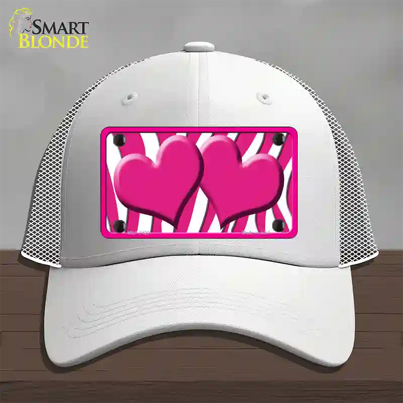 Hot Pink White Zebra Hot Pink Centered Hearts Novelty License Plate Hat Mesh / White