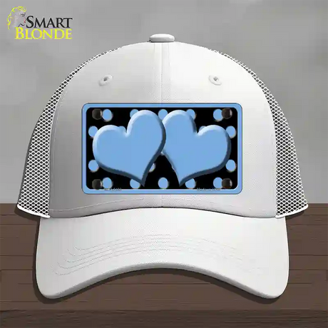 Light Blue Black Polka Dot Light Blue Centered Hearts Novelty License Plate Hat Mesh / White