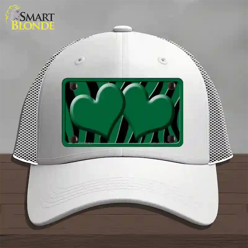 Green Black Zebra Green Centered Hearts Novelty License Plate Hat Mesh / White