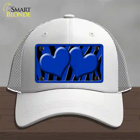 Blue Black Zebra Blue Centered Hearts Novelty License Plate Hat Mesh / White