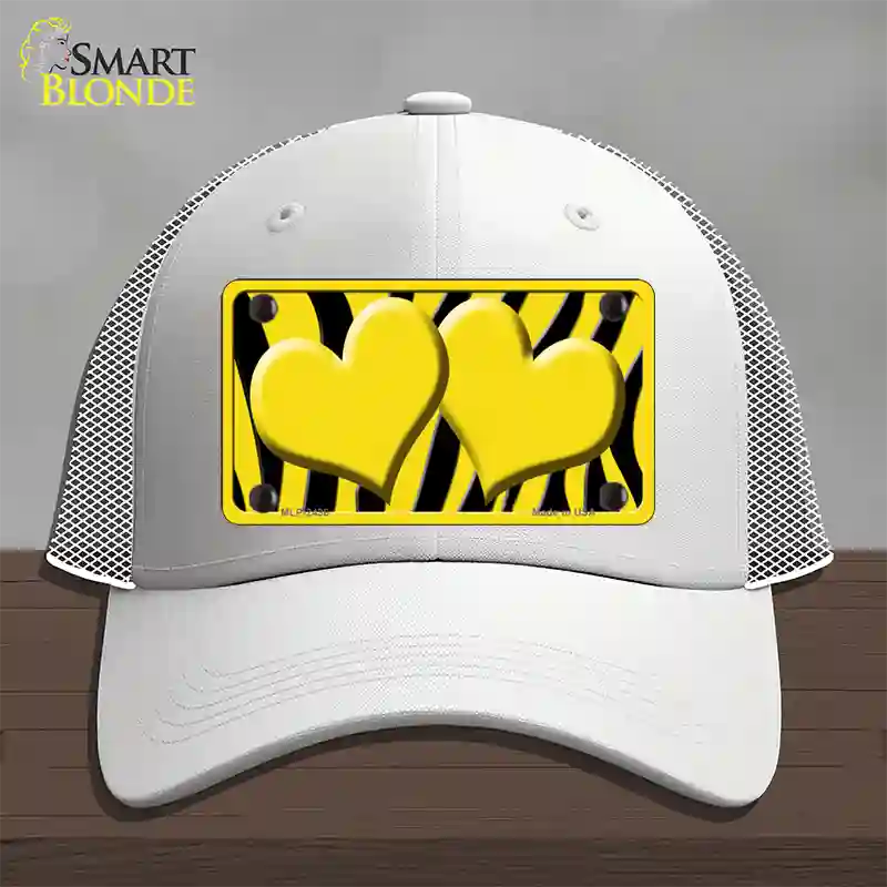 Yellow Black Zebra Yellow Centered Hearts Novelty License Plate Hat Mesh / White