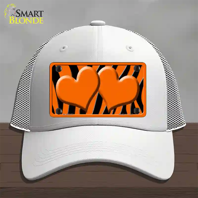 Orange Black Zebra Orange Centered Hearts Novelty License Plate Hat Mesh / White