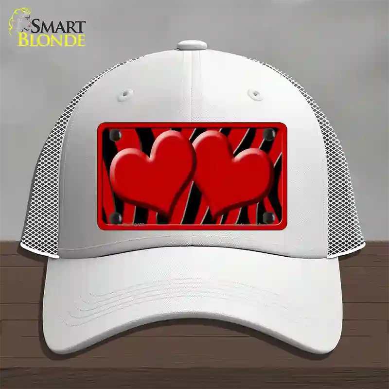 Red Black Zebra Red Centered Hearts Novelty License Plate Hat Mesh / White