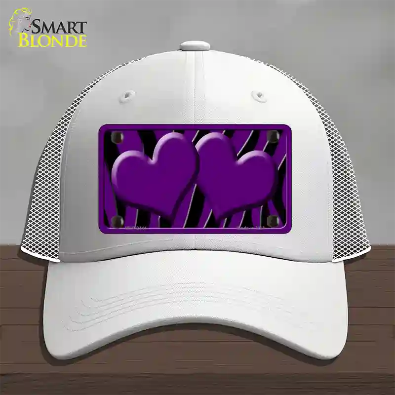 Purple Black Zebra Purple Centered Hearts Novelty License Plate Hat Mesh / White