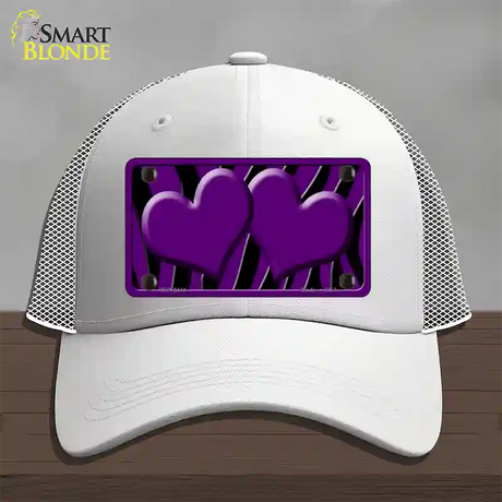 Purple Black Zebra Purple Centered Hearts Novelty License Plate Hat Mesh / White