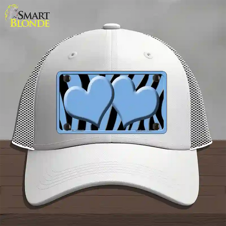 Light Blue Black Zebra Light Blue Centered Hearts Novelty License Plate Hat Mesh / White