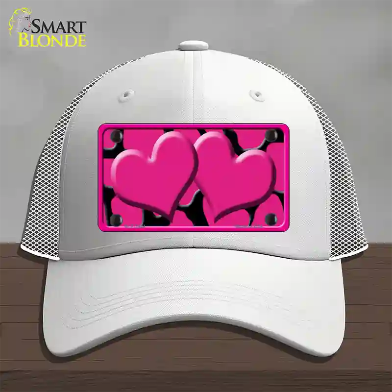 Pink Black Giraffe Pink Centered Hearts Novelty License Plate Hat Mesh / White