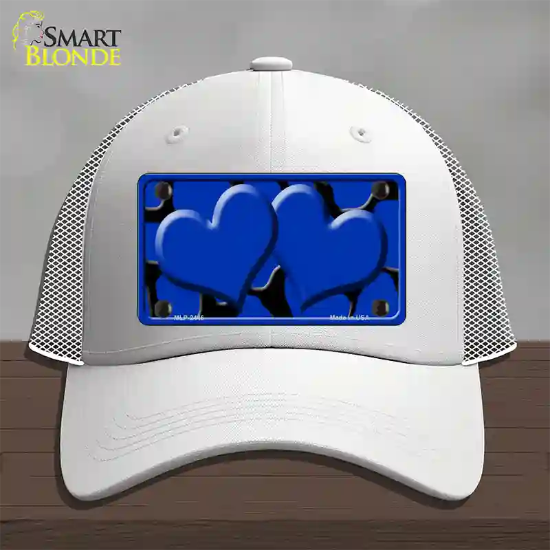 Blue Black Giraffe Blue Centered Hearts Novelty License Plate Hat Mesh / White