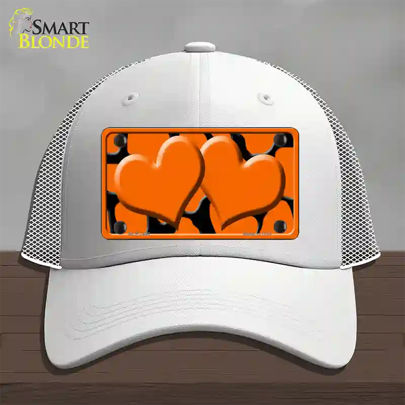 Orange Black Giraffe Orange Centered Hearts Novelty License Plate Hat Mesh / White