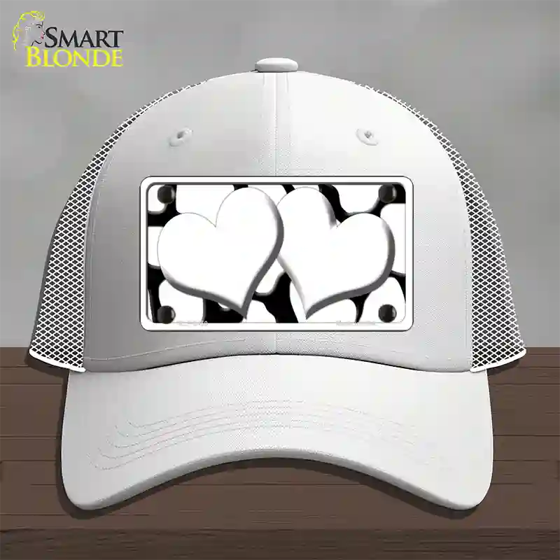 White Black Giraffe White Centered Hearts Novelty License Plate Hat Mesh / White