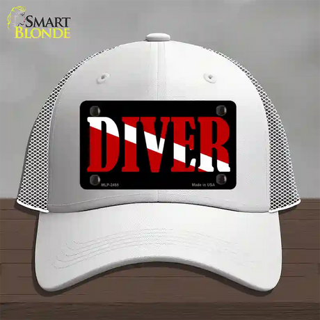 Scuba Diver Novelty License Plate Hat Mesh / White