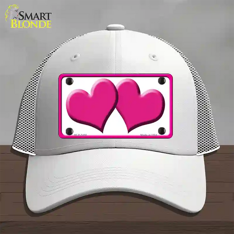 Solid Pink Centered Hearts White Novelty License Plate Hat Mesh / White