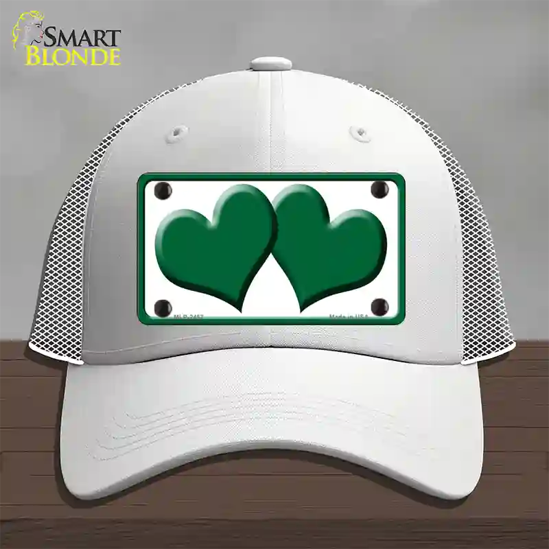 Solid Green Centered Hearts White Novelty License Plate Hat Mesh / White