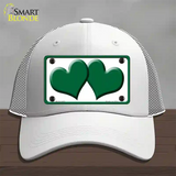 Solid Green Centered Hearts White Novelty License Plate Hat Mesh / White