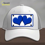 Solid Blue Centered Hearts White Novelty License Plate Hat Mesh / White