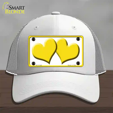 Solid Yellow Centered Hearts White Novelty License Plate Hat Mesh / White