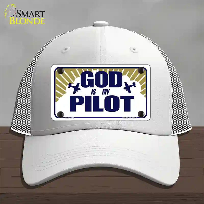 God Is My Pilot Novelty License Plate Hat Mesh / White