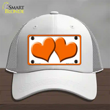 Solid Orange Centered Hearts White Novelty License Plate Hat Mesh / White