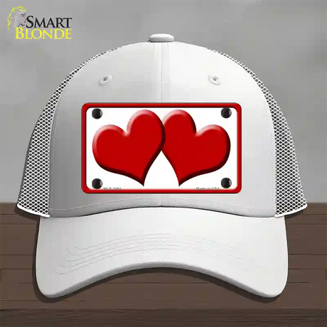 Solid Red Centered Hearts White Novelty License Plate Hat Mesh / White