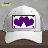 Solid Purple Centered Hearts White Novelty License Plate Hat Mesh / White