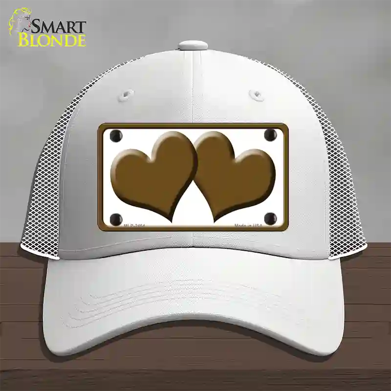 Solid Brown Centered Hearts White Novelty License Plate Hat Mesh / White