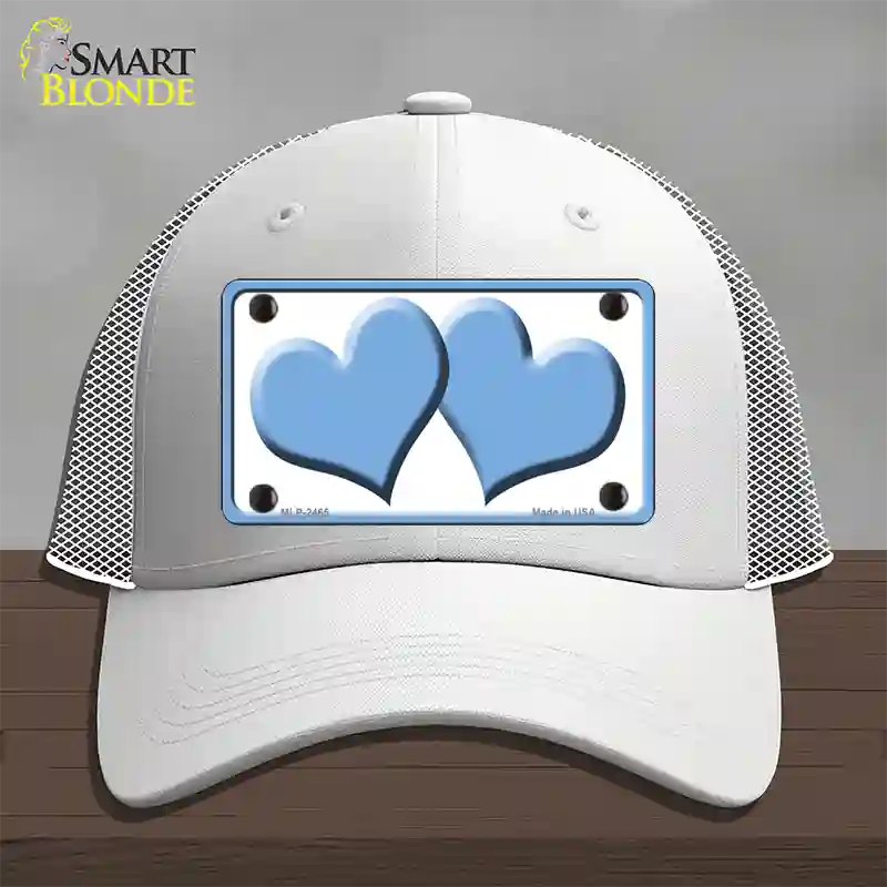 Solid Light Blue Centered Hearts White Novelty License Plate Hat Mesh / White