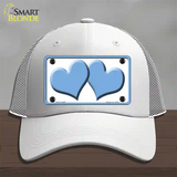 Solid Light Blue Centered Hearts White Novelty License Plate Hat Mesh / White