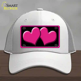 Solid Pink Centered Hearts Black Novelty License Plate Hat Mesh / White