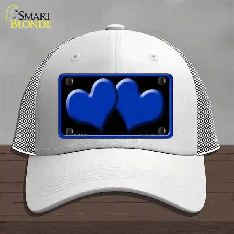 Solid Blue Centered Hearts Black Novelty License Plate Hat Mesh / White