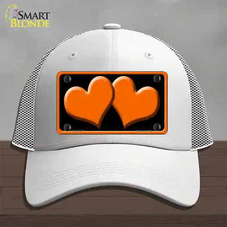 Solid Orange Centered Hearts Black Novelty License Plate Hat Mesh / White