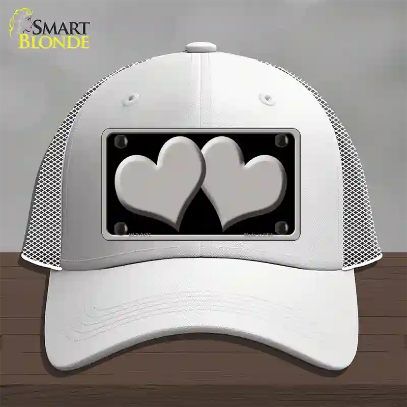 Solid Grey Centered Hearts Black Novelty License Plate Hat Mesh / White