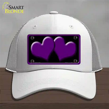 Solid Purple Centered Hearts Black Novelty License Plate Hat Mesh / White