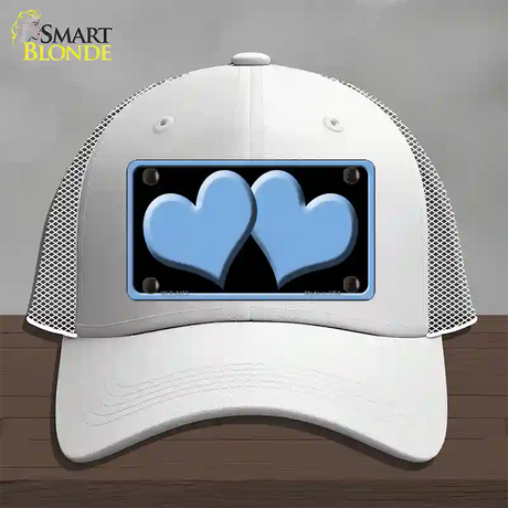 Solid Light Blue Centered Hearts Black Novelty License Plate Hat Mesh / White