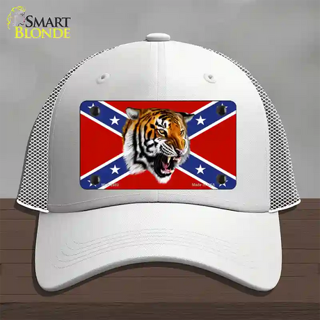 Confederate Flag Tiger Novelty License Plate Hat Mesh / White