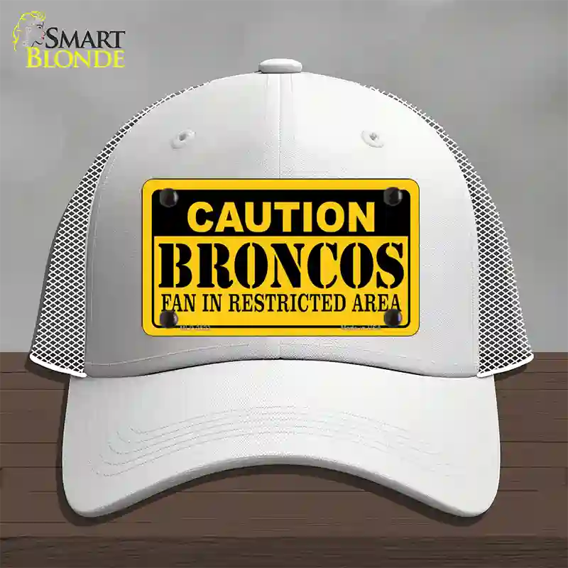 Caution Broncos Novelty License Plate Hat Mesh / White