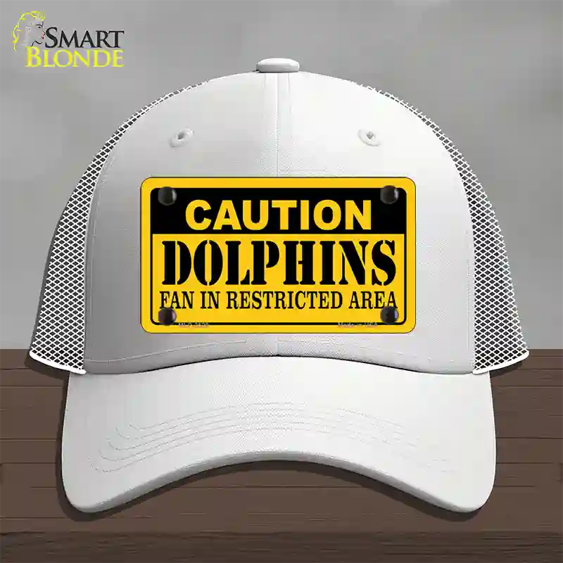 Caution Dolphins Novelty License Plate Hat Mesh / White